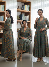 Eira Teal Heritage Print Anarkali Kurti