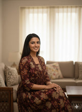 Meher Maroon Bloom Printed Anarkali Kurti