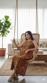 • Aarohi Mustard Muse Printed Sleeveless Kurti