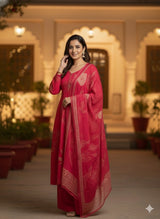 “Mehru Scarlet Elegance” Floral Printed Suit Set with Digital print Dupatta