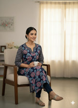 Neelika Midnight Bloom Printed Straight Kurti