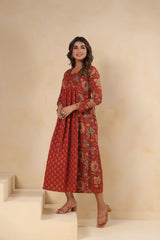 “Mehak Crimson Flora – Graceful Gathered Kurti ”
