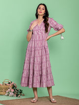 Rangriti Mauve Magic Printed Cotton Midi Dress