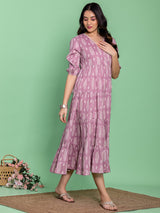 Rangriti Mauve Magic Printed Cotton Midi Dress