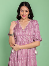 Rangriti Mauve Magic Printed Cotton Midi Dress