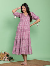 Rangriti Mauve Magic Printed Cotton Midi Dress