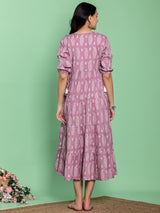 Rangriti Mauve Magic Printed Cotton Midi Dress