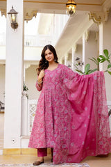 Gulraani Pink Paisley Charm Unstitched Suit Set With Cotton Dupatta
