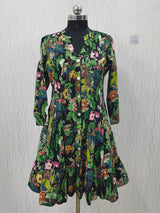 Vihana Tropical Muse Button Tiered Cotton Dress