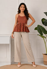 Aabroo Rust Vintage Bloom Cotton Short Kurti
