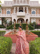 • Elegant Rose Pink Floral Suit Set with Kota Doria Dupatta