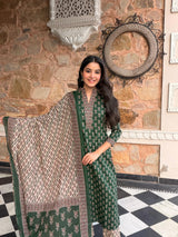 Zareen Mehfil Emerald Printed Cotton Suit Set with Cotton Dupatta