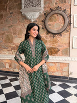 Zareen Mehfil Emerald Printed Cotton Suit Set with Cotton Dupatta