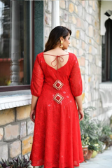 EMBELLISHED RED GEORGETTE KURTA ONLY