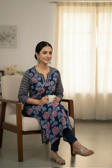Neelika Midnight Bloom Printed Straight Kurti