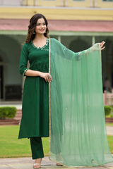 Saba Green Cotton Nayra Cut Handwork Suit Set