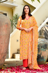 Yesha Yellow Floral Straight Fit Suit Set