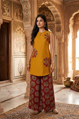 Zarika Mustard Bloom Cotton Kurta Pant Set