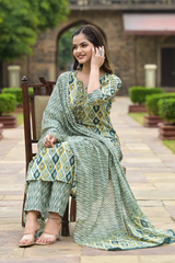 Aqsa Ikkat Print Cotton Embroidered Straight Suit set