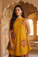 Zarika Mustard Bloom Cotton Kurta Pant Set