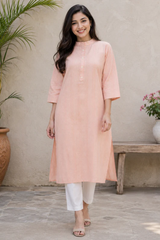 Rosy Peach Blush Serene Elegance Premium Denim Kurta