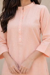 Rosy Peach Blush Serene Elegance Premium Denim Kurta