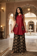 Zarika Maroon Bloom Cotton Kurta Pant Set