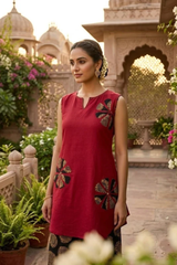 Zarika Maroon Bloom Cotton Kurta Pant Set
