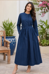 Rhea Blue Elegance Cotton Long Dress