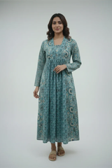 “Zehra Teal Garden – Elegant Empire Kurti ”