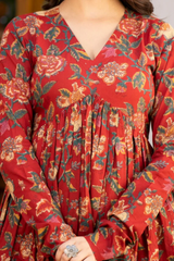 Saanvi Maroon Floral Print Kurta Pant Set