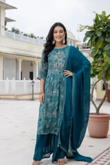 Ruby Floral A-line Silk Suit set