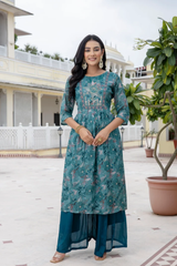 Ruby Floral A-line Silk Suit set
