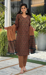 Sahara red embroidered cotton suit set with mul cotton dupatta