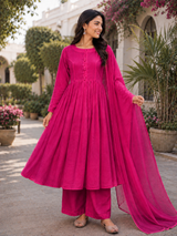 Aabira Blush Grace Mul Chanderi Suit Set with Mul Chanderi Dupatta