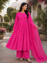 Aabira Blush Grace Mul Chanderi Suit Set with Mul Chanderi Dupatta