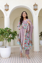 Gauri green handblock printed Cotton Lace detailing suit set with chanderi dupatta