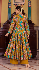 Zariya Mustard Floral Angrakha Cotton Kurta Pant Only