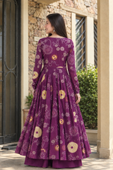 Jivika Plum Printed Angrakha Cotton Kurta Pant Only