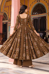 Aarizah Mocha Brown Floral Printed Anarkali Cotton Kurta Pant Only