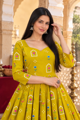 Aaradhya Sunshine Yellow Floral Printed Anarkali Cotton Kurta Pant Only