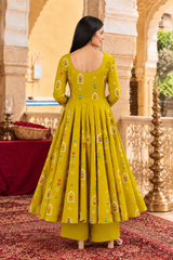 Aaradhya Sunshine Yellow Floral Printed Anarkali Cotton Kurta Pant Only