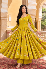 Aaradhya Sunshine Yellow Floral Printed Anarkali Cotton Kurta Pant Only
