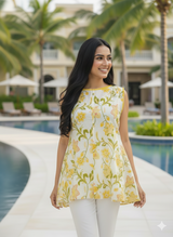 Black Botanica Digital Floral Short Kurti