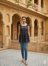 Royal Blue Floral Fit & Flare Kurti Short Kurti