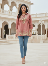 Desert Mocha Traditional Pattern Short Kurti
