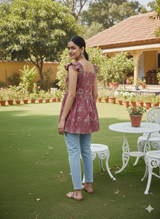 Royal Blue Floral Fit & Flare Kurti Short Kurti