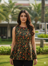 "Neelambari" Turquoise Block-Print Short Kurti