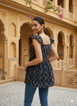 Autumn Rust Maroon Flared Printed Short Kurti