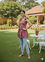 Royal Blue Floral Fit & Flare Kurti Short Kurti